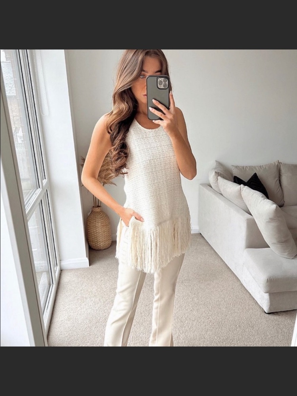 ZARA FRINGED TEXTURED WEAVE TOP